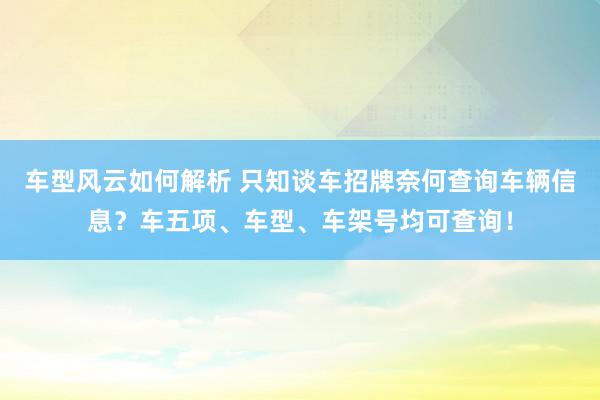 车型风云如何解析 只知谈车招牌奈何查询车辆信息？车五项、车型、车架号均可查询！