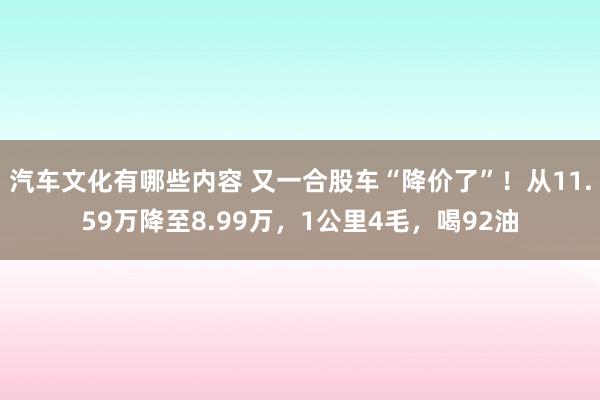 汽车文化有哪些内容 又一合股车“降价了”！从11.59万降至8.99万，1公里4毛，喝92油