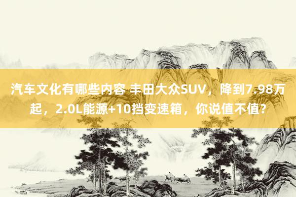 汽车文化有哪些内容 丰田大众SUV，降到7.98万起，2.0L能源+10挡变速箱，你说值不值？