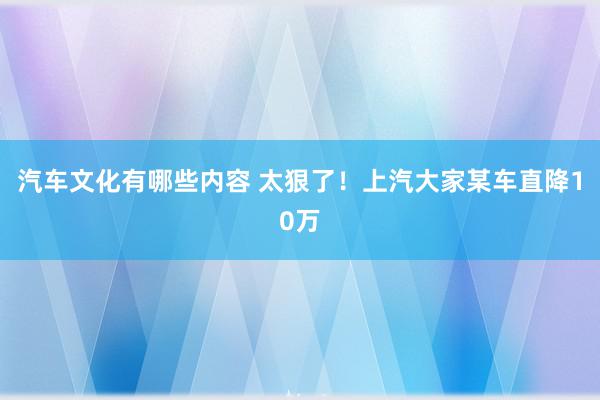 汽车文化有哪些内容 太狠了！上汽大家某车直降10万