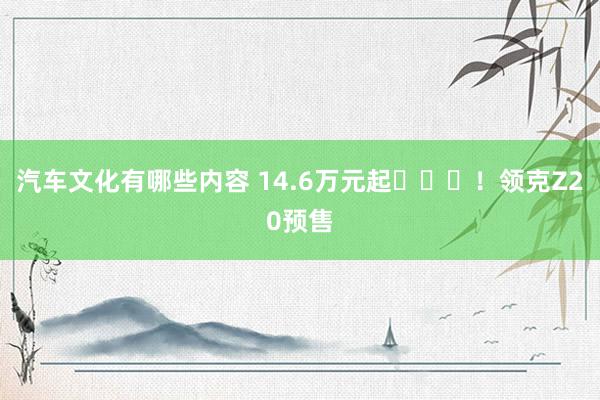 汽车文化有哪些内容 14.6万元起​​​！领克Z20预售