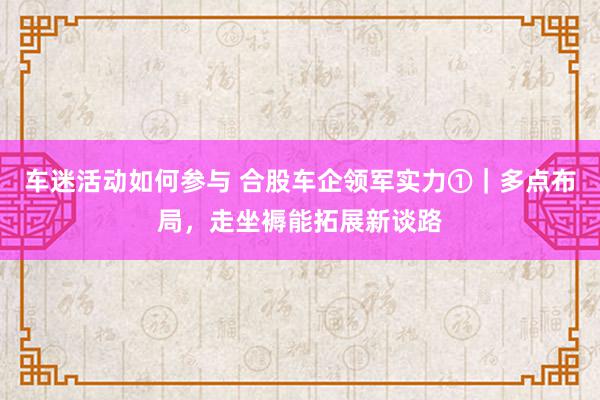 车迷活动如何参与 合股车企领军实力①｜多点布局，走坐褥能拓展新谈路