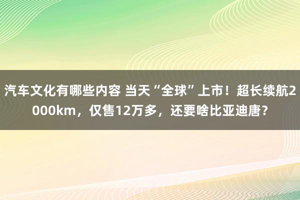 汽车文化有哪些内容 当天“全球”上市！超长续航2000km，仅售12万多，还要啥比亚迪唐？