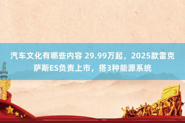 汽车文化有哪些内容 29.99万起，2025款雷克萨斯ES负责上市，搭3种能源系统