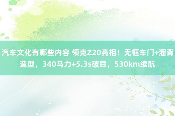 汽车文化有哪些内容 领克Z20亮相！无框车门+溜背造型，340马力+5.3s破百，530km续航