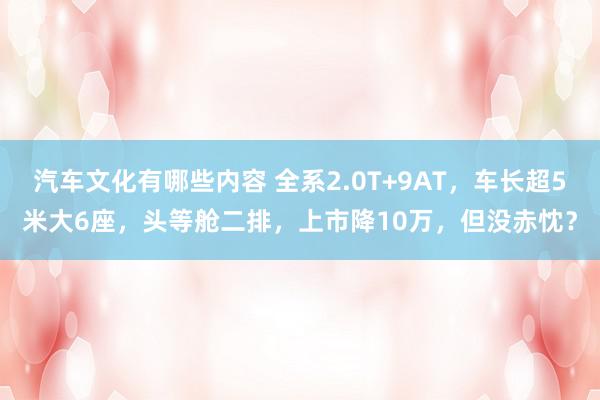 汽车文化有哪些内容 全系2.0T+9AT，车长超5米大6座，头等舱二排，上市降10万，但没赤忱？