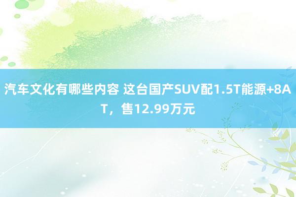 汽车文化有哪些内容 这台国产SUV配1.5T能源+8AT，售12.99万元