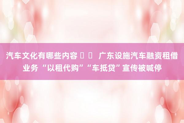 汽车文化有哪些内容 		 广东设施汽车融资租借业务 “以租代购”“车抵贷”宣传被喊停