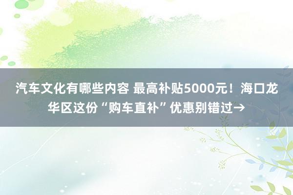 汽车文化有哪些内容 最高补贴5000元！海口龙华区这份“购车直补”优惠别错过→