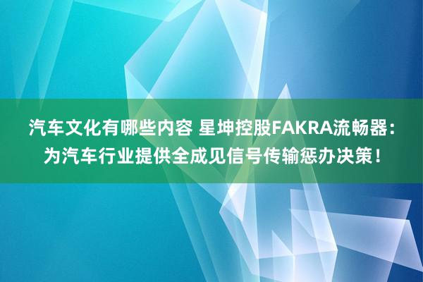 汽车文化有哪些内容 星坤控股FAKRA流畅器：为汽车行业提供全成见信号传输惩办决策！