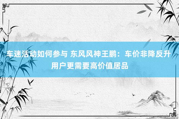 车迷活动如何参与 东风风神王鹏：车价非降反升 用户更需要高价值居品