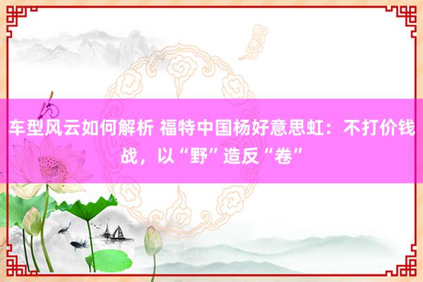 车型风云如何解析 福特中国杨好意思虹：不打价钱战，以“野”造反“卷”