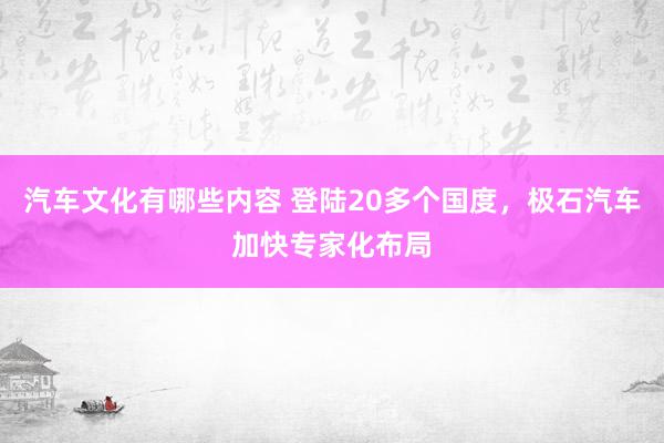 汽车文化有哪些内容 登陆20多个国度，极石汽车加快专家化布局