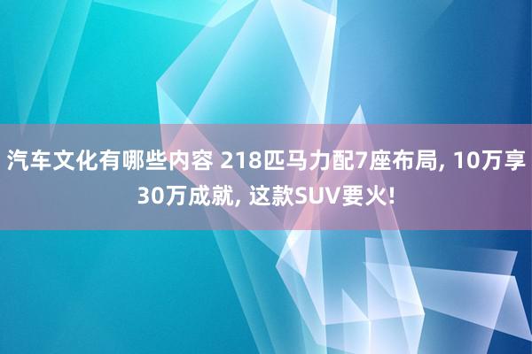 汽车文化有哪些内容 218匹马力配7座布局, 10万享30万成就, 这款SUV要火!