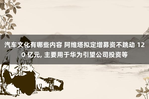 汽车文化有哪些内容 阿维塔拟定增募资不跳动 120 亿元, 主要用于华为引望公司投资等