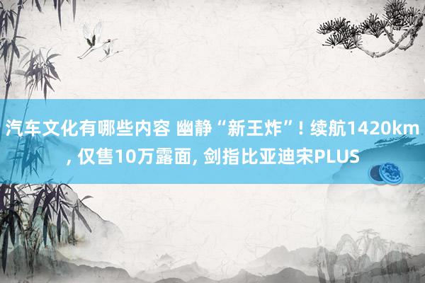 汽车文化有哪些内容 幽静“新王炸”! 续航1420km, 仅售10万露面, 剑指比亚迪宋PLUS