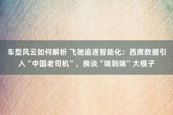 车型风云如何解析 飞驰追逐智能化：西席数据引入“中国老司机”，换谈“端到端”大模子