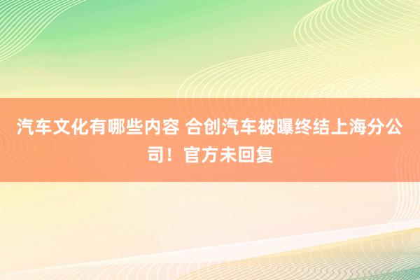 汽车文化有哪些内容 合创汽车被曝终结上海分公司！官方未回复