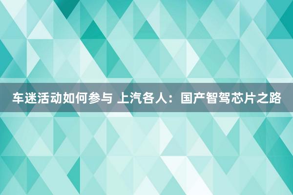 车迷活动如何参与 上汽各人：国产智驾芯片之路