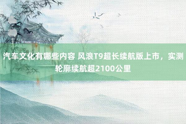 汽车文化有哪些内容 风浪T9超长续航版上市，实测轮廓续航超2100公里