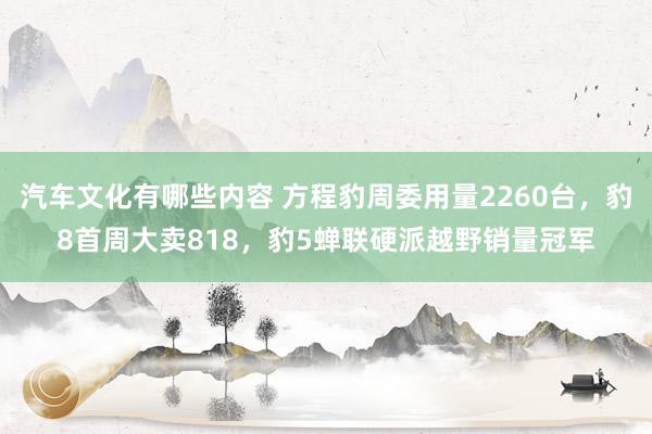 汽车文化有哪些内容 方程豹周委用量2260台，豹8首周大卖818，豹5蝉联硬派越野销量冠军