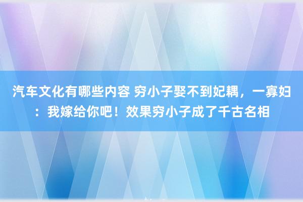 汽车文化有哪些内容 穷小子娶不到妃耦，一寡妇：我嫁给你吧！效果穷小子成了千古名相