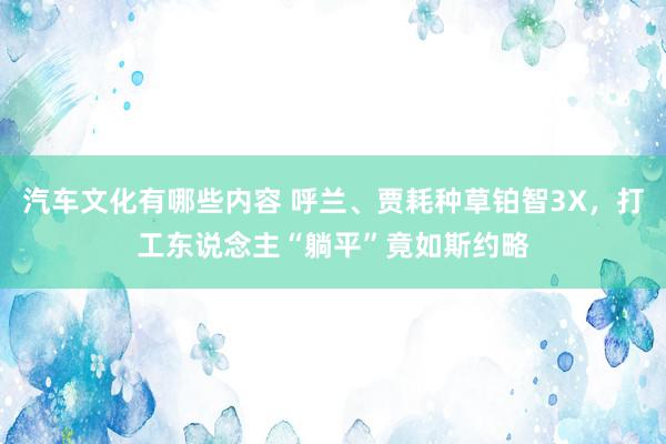 汽车文化有哪些内容 呼兰、贾耗种草铂智3X，打工东说念主“躺平”竟如斯约略